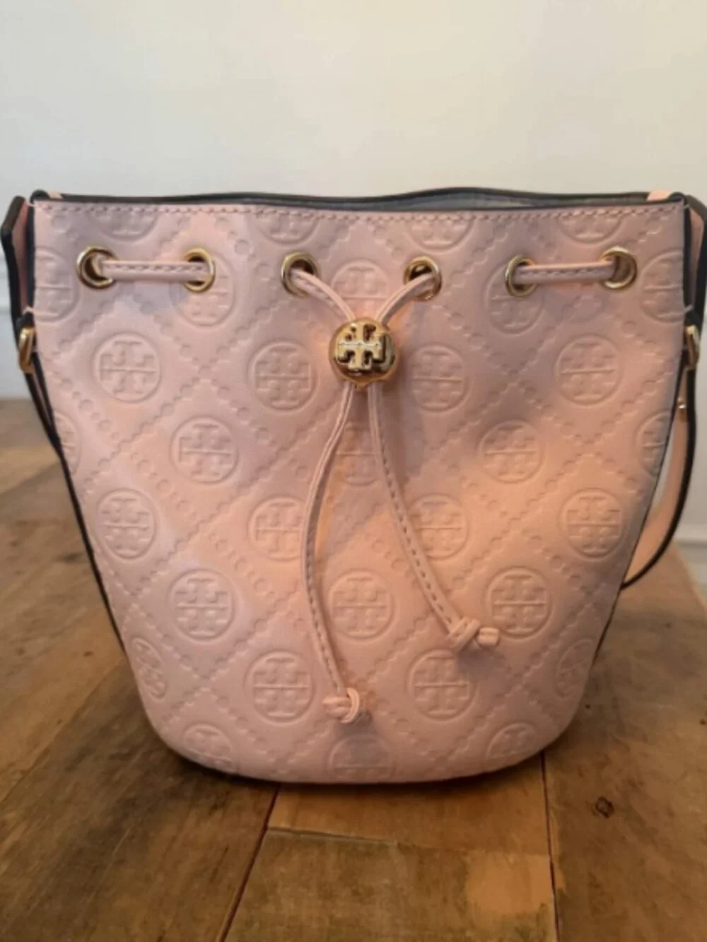 TORY BURCH Mini T Monogram Leather Bucket Bag Pink Women's